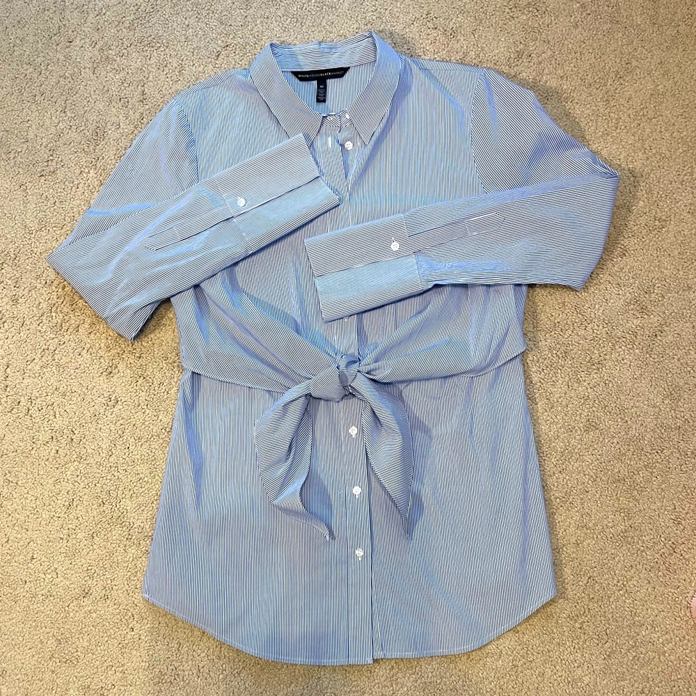 White House Black Market Button Down Top with Front Tie - Picture 2 of 7